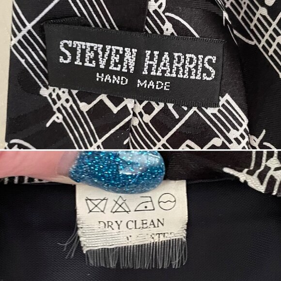 Steven Harris Handmade Music Notes Mens Necktie Black and White 61" x 3.5" - Picture 3 of 6